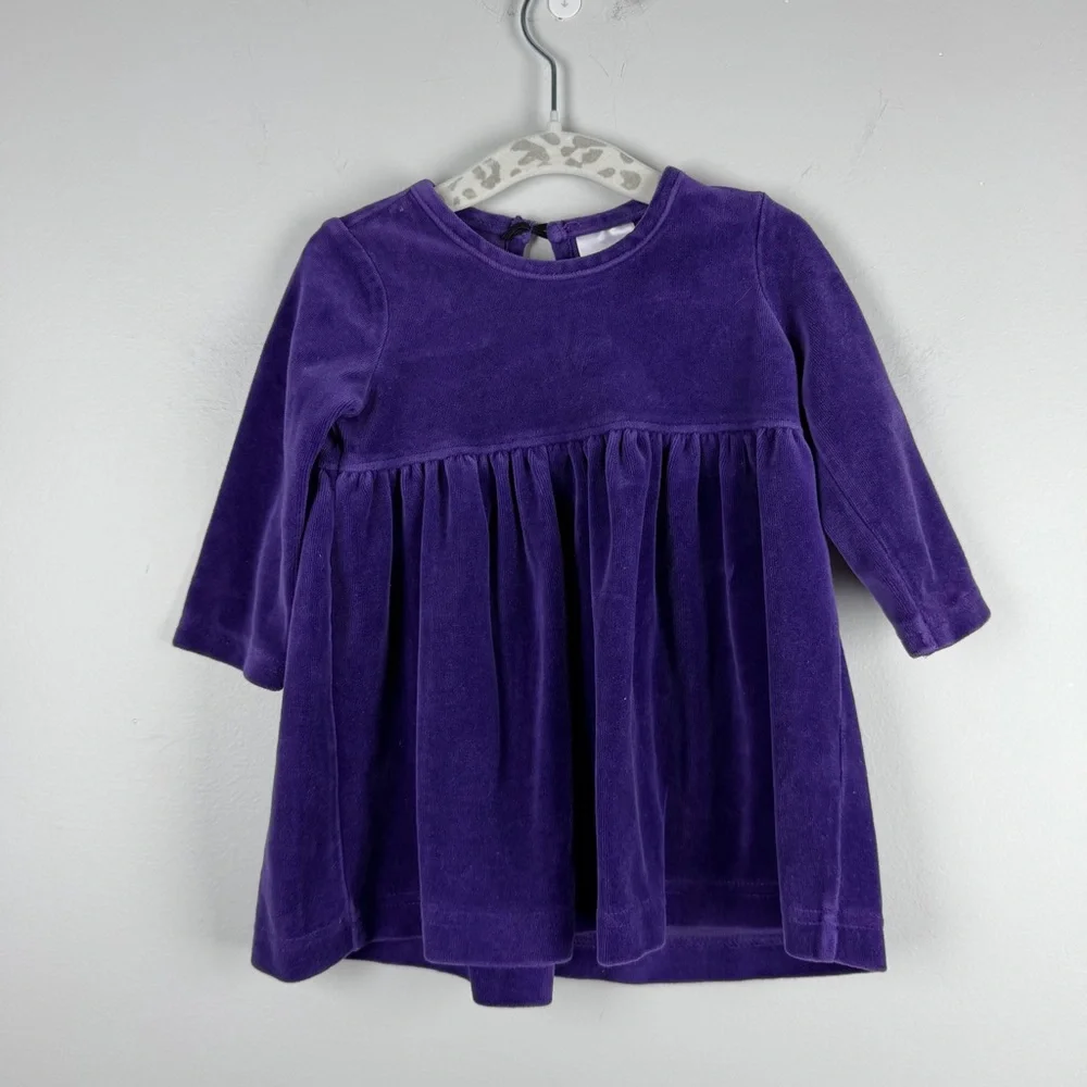 Hanna Andersson Purple Velour Long Sleeve Playdress 60 cm 3-6 months